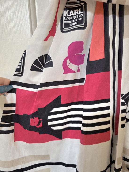 NWT Karl Lagerfeld Paris Logo Printed Shirt Dress Black White Coral Pink - US 2 - Picture 6 of 12